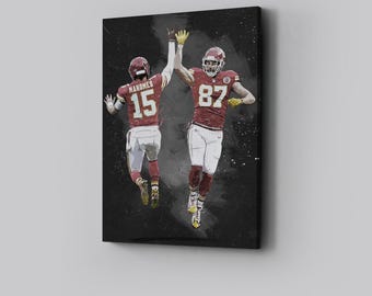 Patrick Mahomes & Kelce Wall Art Kansas City Chiefs Poster Football Canvas NFL Player Canvas Print Sports Home Decor L180 Birthday Gift