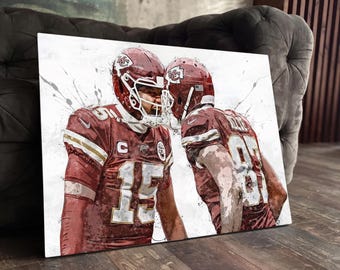 Patrick Mahomes & Travis Kelce Wall Art Kansas City Chiefs Poster Football Canvas NFL Player Canvas Print Home Decor R94 Birthday Gift