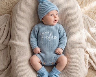 Pelele de punto con volantes bordados para bebé: regalo de Navidad personalizado para niñas.