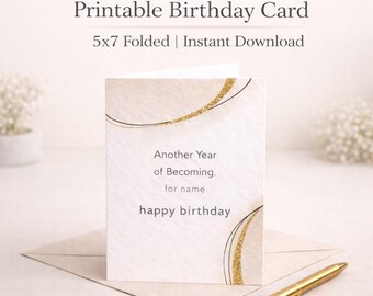 Printable Birthday Card 5x7 Folded | Minimalist | Editable Card | Neutral Design | Instant Download