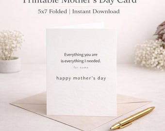 Printable Mother’s Day Card | 5x7 Folded | Editable Canva Design | Instant Download | Minimalist Mom Greeting