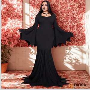 Plus Size Halloween Dress: Batwing Sleeve Witch Costume (1XL-5XL) bild 2