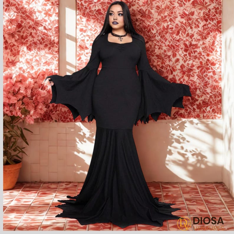 Plus Size Halloween Dress: Batwing Sleeve Witch Costume (1XL-5XL) bild 2