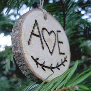 Wood slice Personalized Couples Ornament image 2