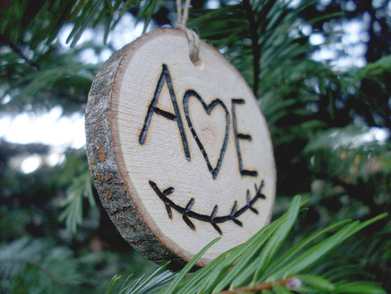 Wood slice Personalized Couples Ornament image 2