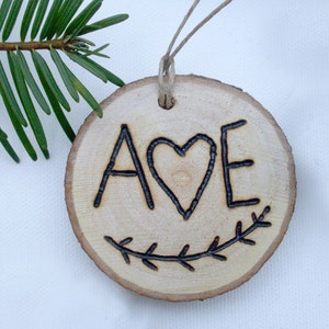 Wood slice Personalized Couples Ornament image 3