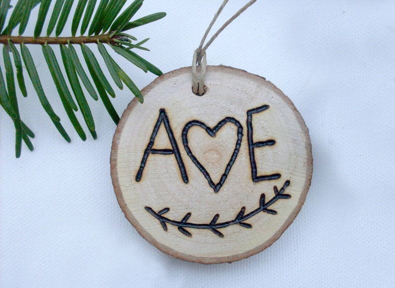 Wood slice Personalized Couples Ornament image 3