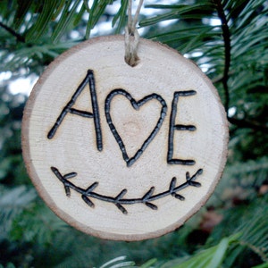 Wood slice Personalized Couples Ornament image 1