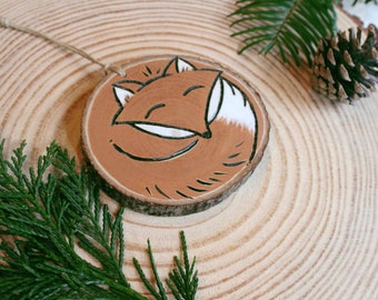 Cozy Fox wood slice ornament