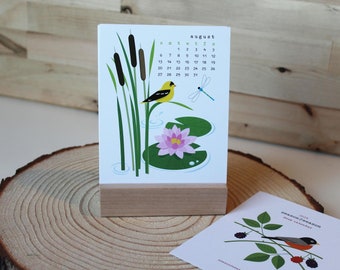 2024 Botanical desk calendar w/stand option woodland, nature, original art