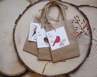 Woodland gift bags w/tags, nature, natural holiday, Christmas gift bags, 3 count