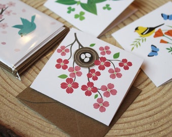 12 nature/botanical notecards, 3x3" gift cards, blank mini cards, original designs