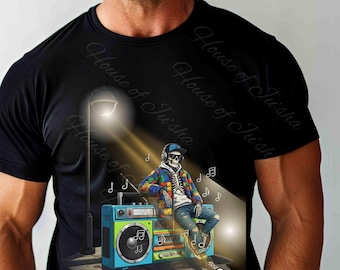 Street Beat Bones Unisex T-shirt, Urban Skeleton Music Tee