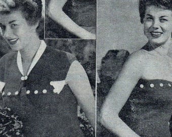 Mönster för stickad bandeau- och topp från 1950-talet, damset i vintage-stil (PDF-nedladdning)