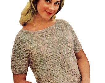 1960s Ladies' Round Neck Short Sleeved Sweater knitting pattern (PDF download)