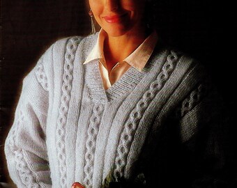 1980s Lady's Cable Jumper knitting pattern, larger and smaller sizes (PDF download)