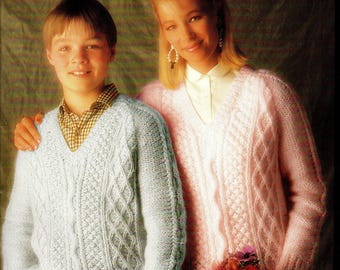 1980s Men's and Ladies' V-Neck Jumper, Larger Sizes knitting pattern (PDF download)