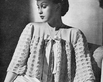 1940s Lacy Bed Jacket knitting pattern "Mari" (PDF download)