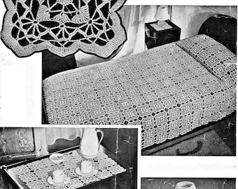 1940s Trellis Bedspread, Lamp Mat and Trolley Mat crochet pattern (PDF download)