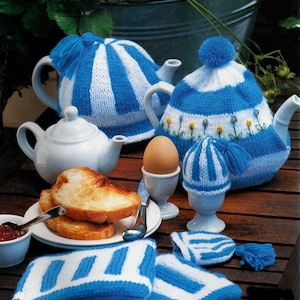 Tea Cosies, Egg Cosy and Pot Holder Knitting Pattern (PDF Download)