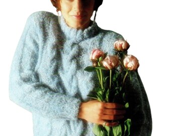 1980s Ladies Men Jumper Knitting Pattern, Round Polo Neck, Larger Sizes (PDF Download)