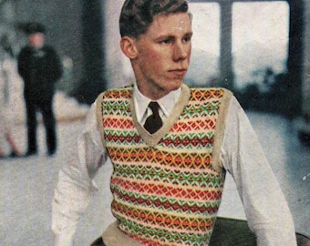 1940s Boy's/Men's Fair Isle Vest knitting pattern (PDF download)
