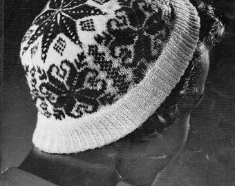 1940s Ladies' Fair Isle Hat knitting pattern (PDF download)