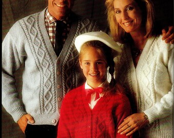 1980s Family Cardigan knitting pattern, larger sizes (PDF download)