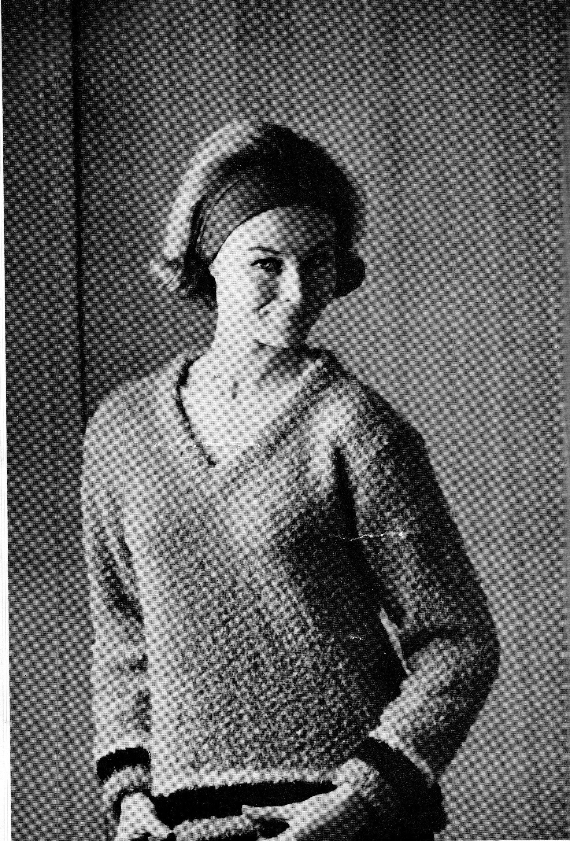1960s Mohair V Neck Sweater With Contrasting Bands Knitting 