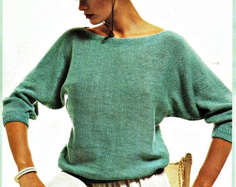 Ladies' Jumper worked in one piece knitting pattern (PDF download)