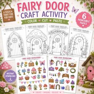 Fairy Door Craft Printable Bundle | 4 Templates, Decorations (Digital Download)