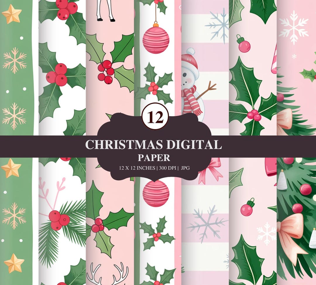 12 Christmas Wrap Designs | Holiday Digital Papers | Festive Seamless ...