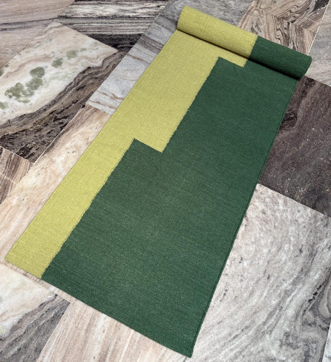 Earthy Green Rug Runner Green Blue Wool Runner Rug for Stairs | Handwoven Kilim Runner | Boho ...