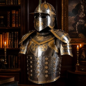 Steel Hussars Half Body Armor Suit | Brass Accented Knight Cosplay LARP Armor Set