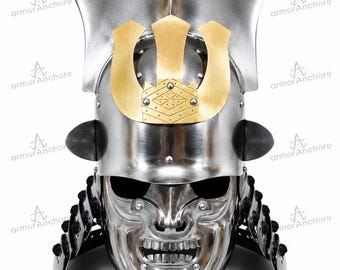 Handmade Steel Samurai Helmet | Japanese Kabuto Armor, LARP Reenactment Cosplay Warrior Headwear