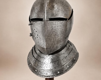18 Gauge Steel Medieval Close Helmet | LARP Cosplay Reenactment Armor