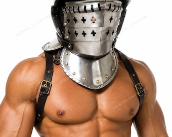 Hand Forged Medieval Landsknecht Burgonet Helmet 16 Gauge Steel with 3 Visors | Knight Armor | LARP Cosplay Helmet