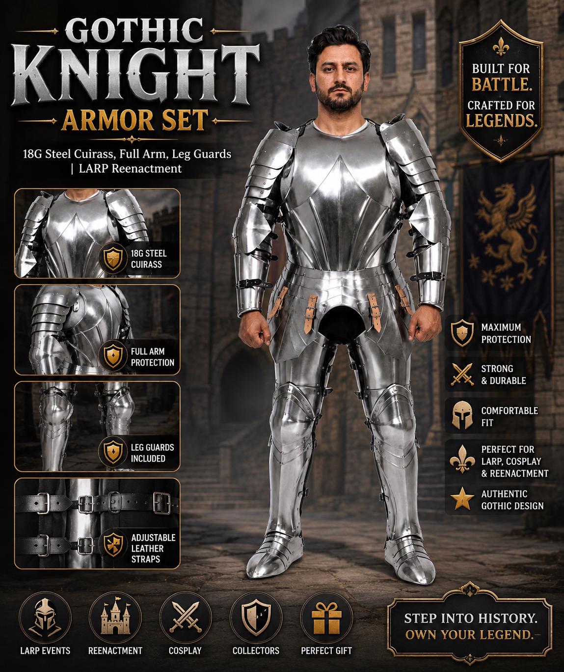 Quaggoth Armor Gothic Knight Armor Set | 18G Steel Cuirass, Full Arm, Leg Guards ...