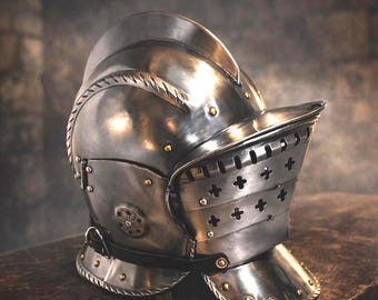 Medieval Landsknecht Burgonet Helmet – Hand Forged 16 Gauge Steel with 3 Interchangeable Visors