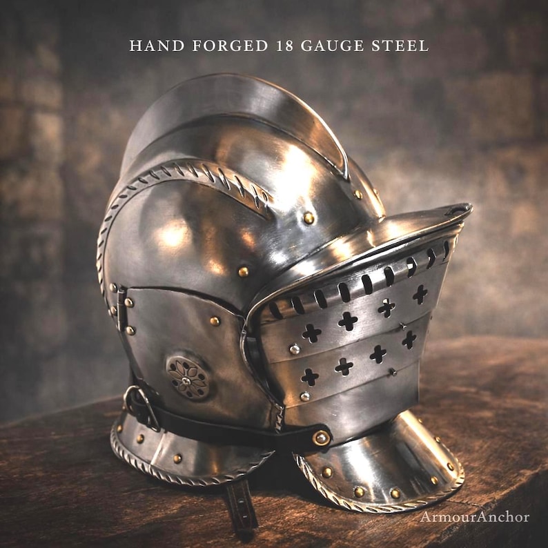 Medieval Landsknecht Burgonet Helmet – Hand Forged 16 Gauge Steel with 3 Interchangeable Visors image 1