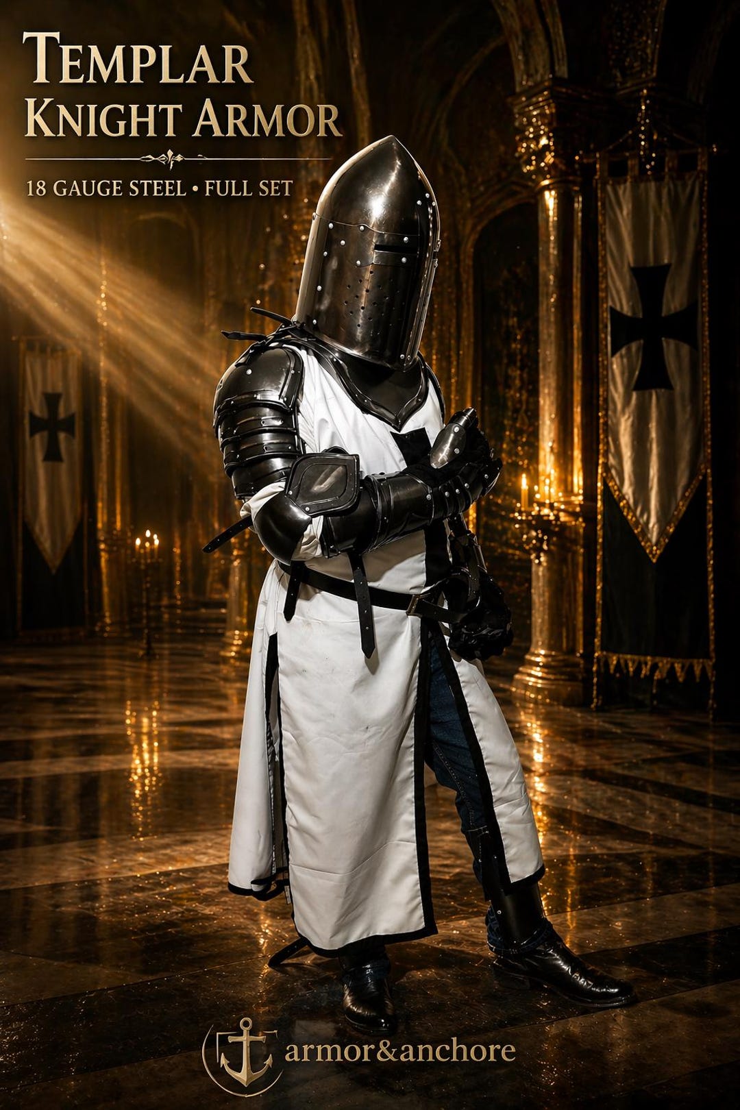 Black Templar Knight Full Body Armor | 18 Gauge Steel LARP Cosplay Suit ...