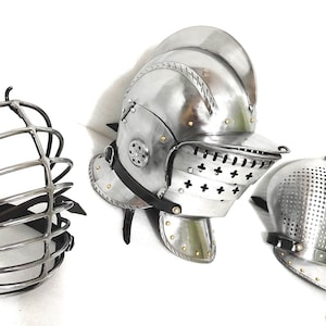 Medieval Landsknecht Burgonet Helmet – Hand Forged 16 Gauge Steel with 3 Interchangeable Visors image 4