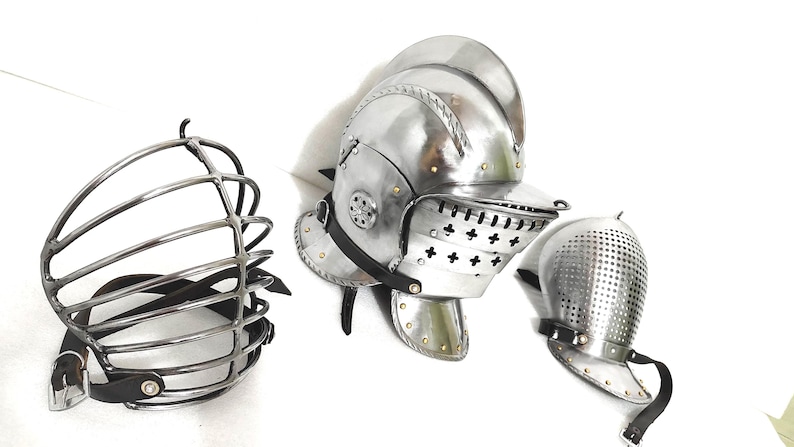 Medieval Landsknecht Burgonet Helmet – Hand Forged 16 Gauge Steel with 3 Interchangeable Visors image 4