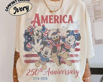 Retro Mickey And Friends 4th Of July Shirt, America 250th Anniversary 2026, Patriotic Disney Family Trip Shirt, Disneyland Family Shirt