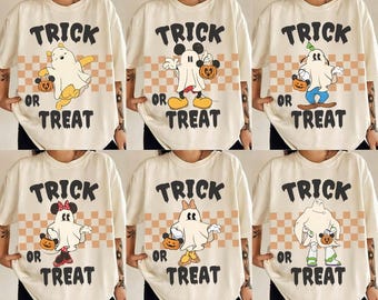 Disney Trick Or Treat Halloween Vintage Shirt, Halloween Disney Characters, Spooky Mickey Minnie Pooh Buzz Shirt, Disney Halloween Gift Tee