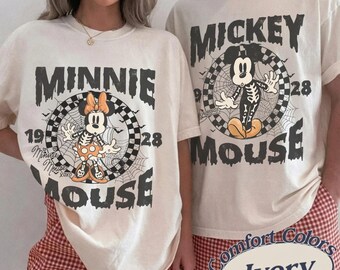 Vintage Mickey & Minnie Skeleton Halloween Paar Shirt, Mickey's Not So Scary Party Passendes T-Shirt, Disneyland Halloween Familienurlaub