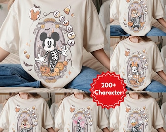 Custom Halloween Disney Characters Skeleton Shirt, Mickey And Friends Halloween Shirt, Disney Family Halloween 2026 Shirts, Spooky Season