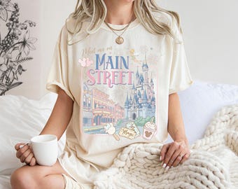Chemise Meet Me On Main Street couleurs confort, chemise Magic Kingdom, t-shirt pour parc à thème Main Street, chemise 2026 assortie Disney Family Trip