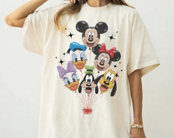 Camiseta de globos de Mickey y sus amigos de Disney, camiseta de Mickey, Minnie, Donald, Daisy, Goofy y Pluto, linda camiseta de amigos de Disney, atuendo familiar para un viaje a Disneyland.