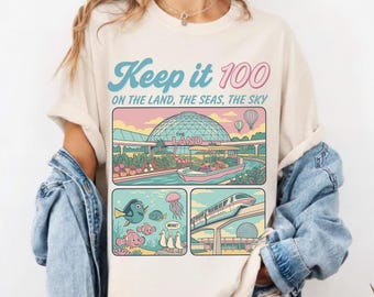Comfort Colors® Epcot Inspired Shirt, Keep It 100 Theme Park Tee, Retro The Land Shirt, Matching Family Vacation Sweatshirts Tee